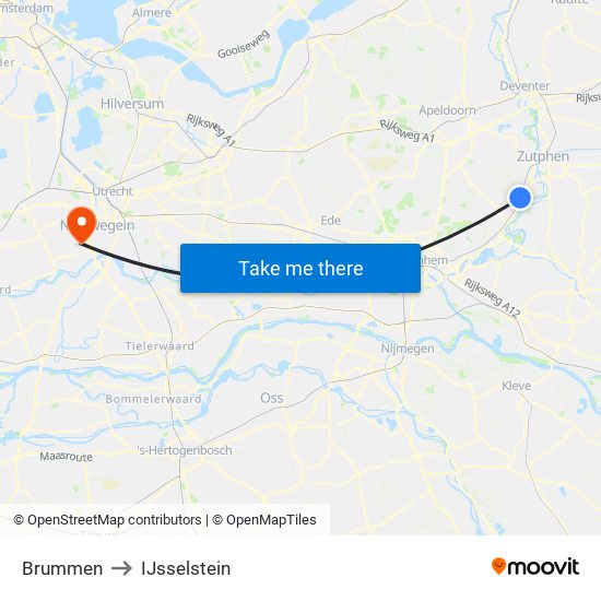 Brummen to IJsselstein map