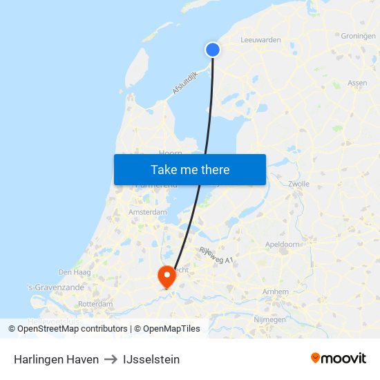 Harlingen Haven to IJsselstein map