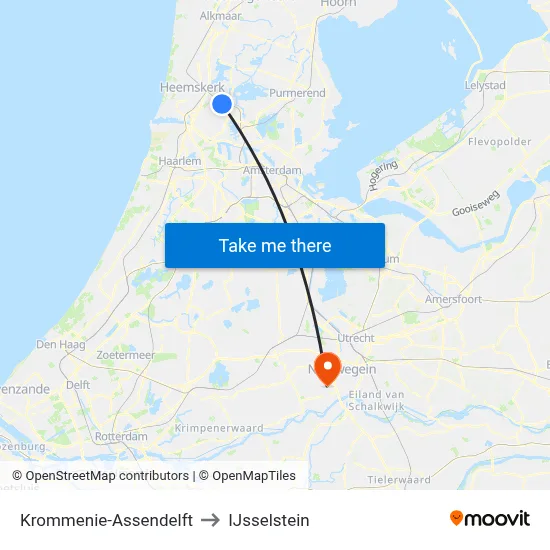 Krommenie-Assendelft to IJsselstein map