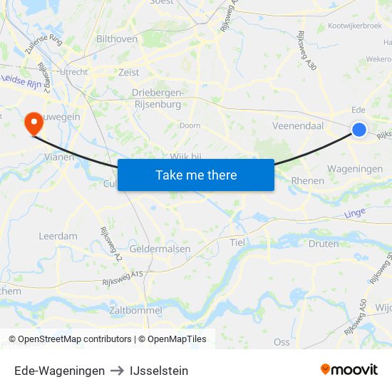 Ede-Wageningen to IJsselstein map