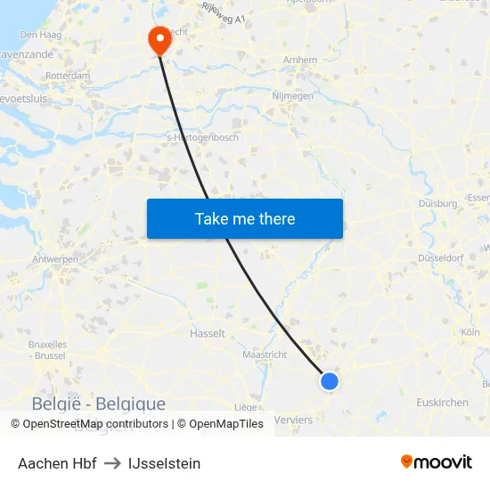 Aachen Hbf to IJsselstein map