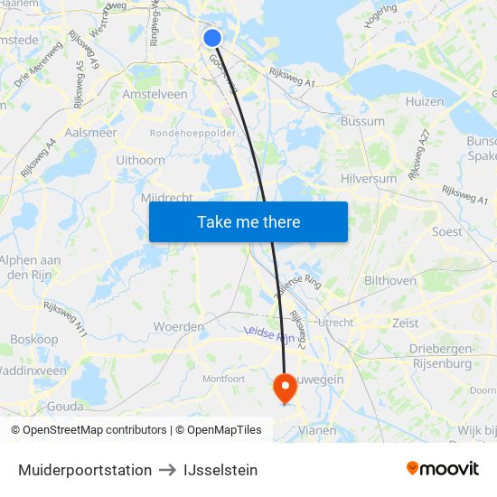 Muiderpoortstation to IJsselstein map