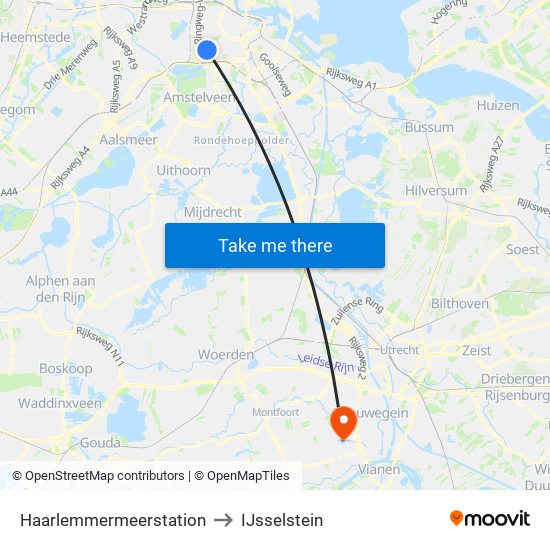 Haarlemmermeerstation to IJsselstein map