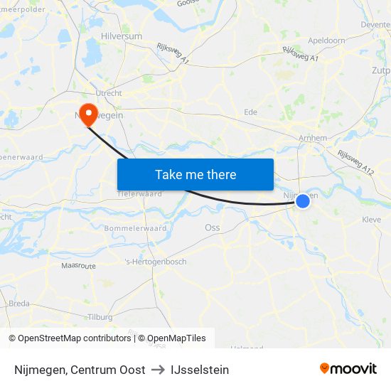 Nijmegen, Centrum Oost to IJsselstein map