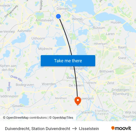 Duivendrecht, Station Duivendrecht to IJsselstein map
