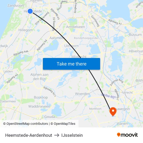 Heemstede-Aerdenhout to IJsselstein map