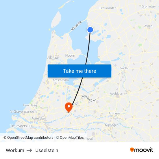 Workum to IJsselstein map