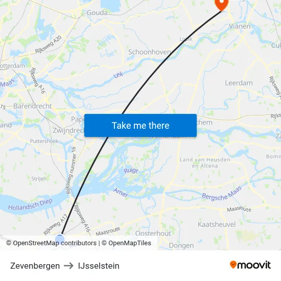 Zevenbergen to IJsselstein map