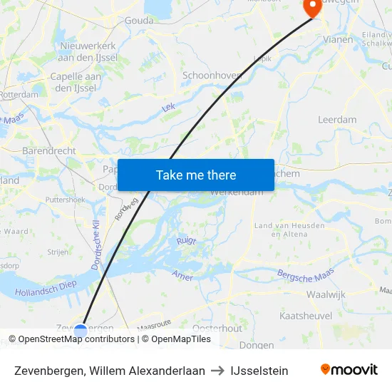 Zevenbergen, Willem Alexanderlaan to IJsselstein map