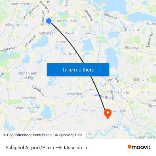 Schiphol Airport/Plaza to IJsselstein map