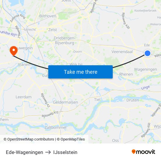 Ede-Wageningen to IJsselstein map