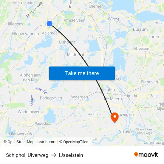Schiphol, Uiverweg to IJsselstein map