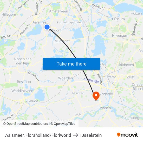 Aalsmeer, Floraholland/Floriworld to IJsselstein map