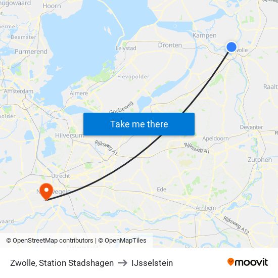 Zwolle, Station Stadshagen to IJsselstein map