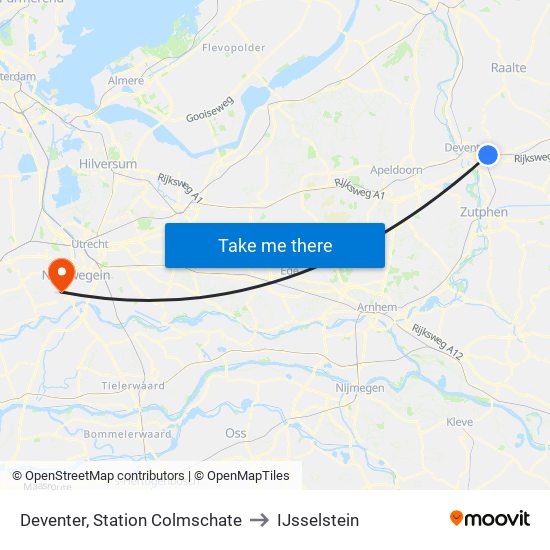 Deventer, Station Colmschate to IJsselstein map