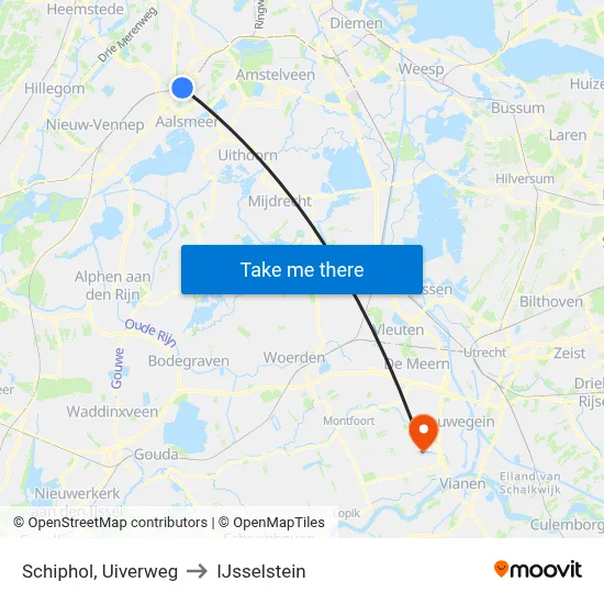 Schiphol, Uiverweg to IJsselstein map