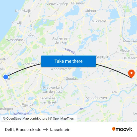 Delft, Brasserskade to IJsselstein map