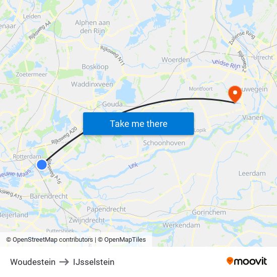 Woudestein to IJsselstein map