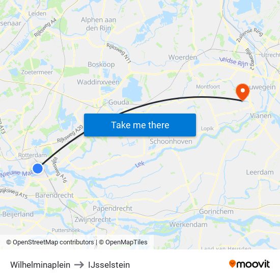 Wilhelminaplein to IJsselstein map