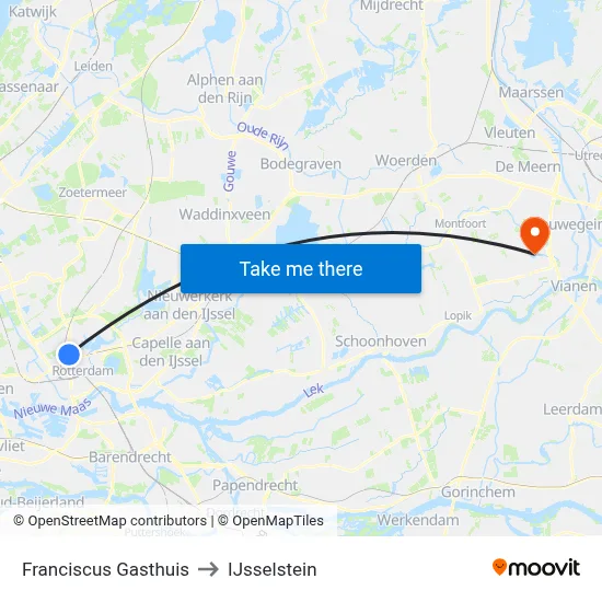 Franciscus Gasthuis to IJsselstein map