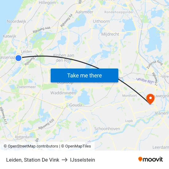 Leiden, Station De Vink to IJsselstein map