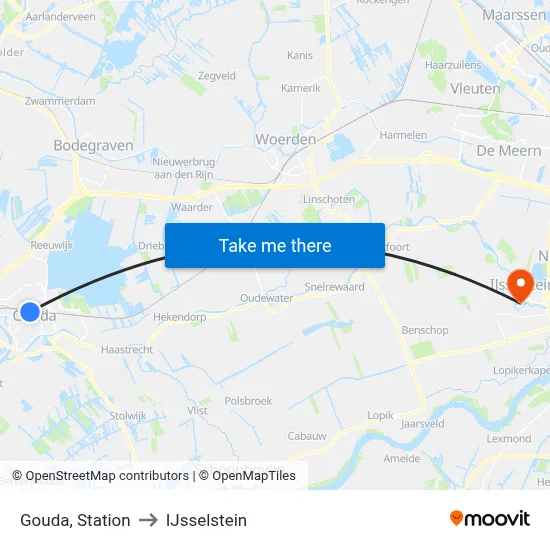 Gouda, Station to IJsselstein map