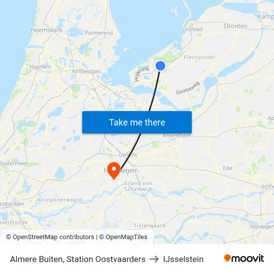 Almere Buiten, Station Oostvaarders to IJsselstein map