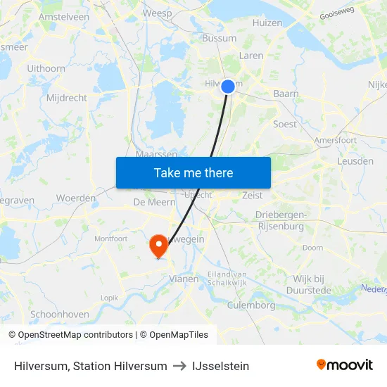 Hilversum, Station Hilversum to IJsselstein map