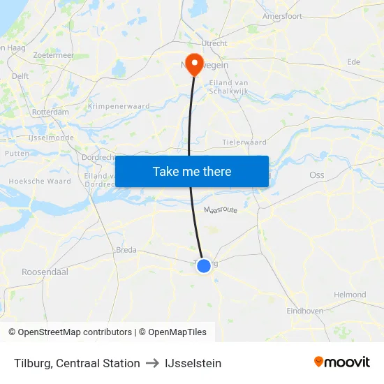 Tilburg, Centraal Station to IJsselstein map