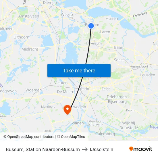 Bussum, Station Naarden-Bussum to IJsselstein map