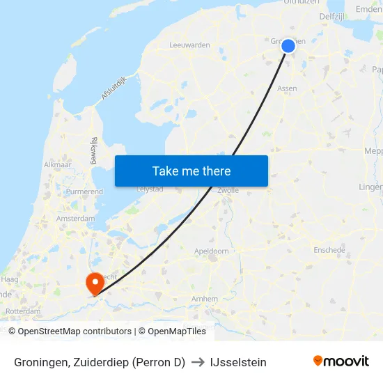 Groningen, Zuiderdiep (Perron D) to IJsselstein map