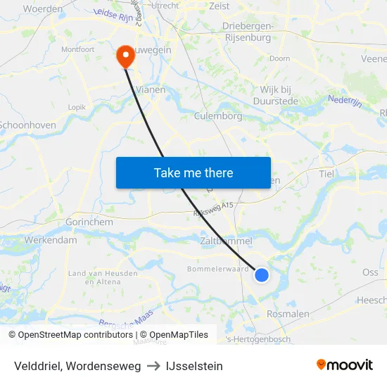 Velddriel, Wordenseweg to IJsselstein map