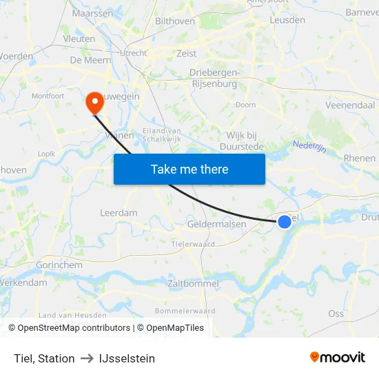 Tiel, Station to IJsselstein map