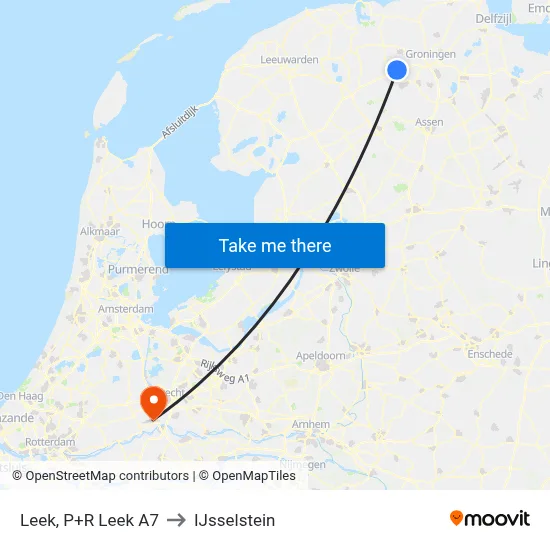 Leek, P+R Leek A7 to IJsselstein map