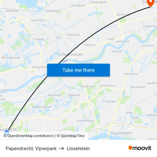 Papendrecht, Vijverpark to IJsselstein map