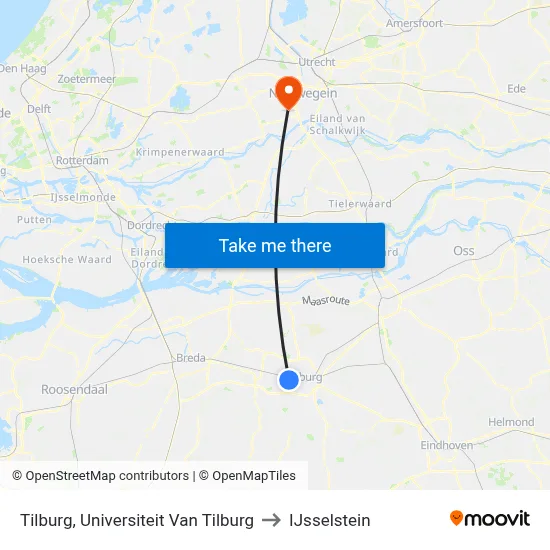 Tilburg, Universiteit Van Tilburg to IJsselstein map
