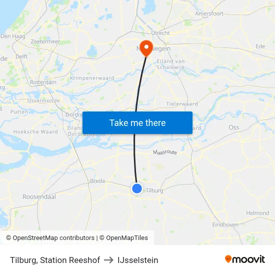 Tilburg, Station Reeshof to IJsselstein map