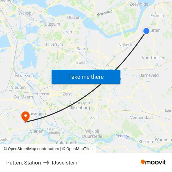 Putten, Station to IJsselstein map