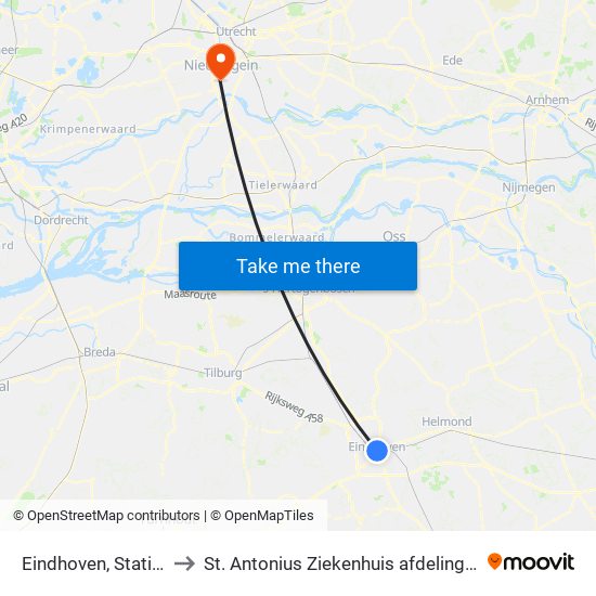 Eindhoven, Station to St. Antonius Ziekenhuis afdeling H2 map