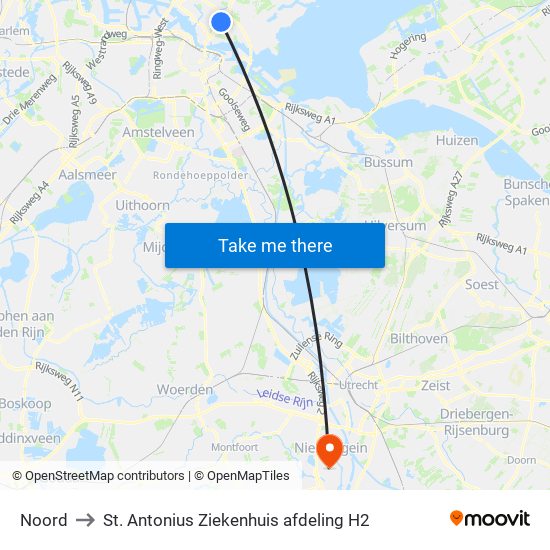 Noord to St. Antonius Ziekenhuis afdeling H2 map