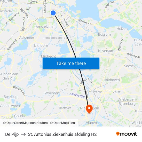 De Pijp to St. Antonius Ziekenhuis afdeling H2 map