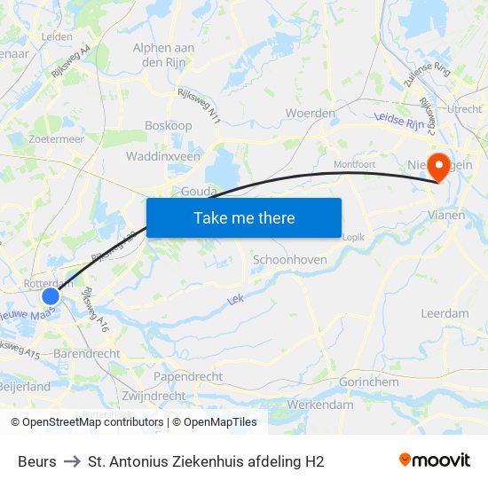 Beurs to St. Antonius Ziekenhuis afdeling H2 map