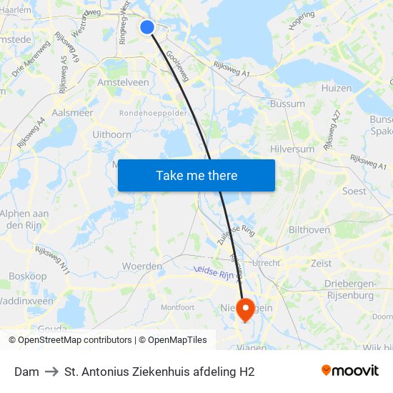 Dam to St. Antonius Ziekenhuis afdeling H2 map