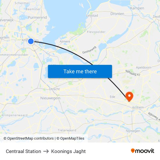 Centraal Station to Koonings Jaght map