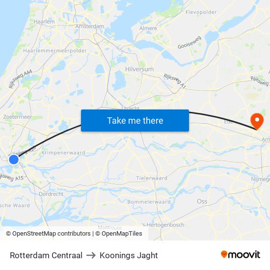 Rotterdam Centraal to Koonings Jaght map