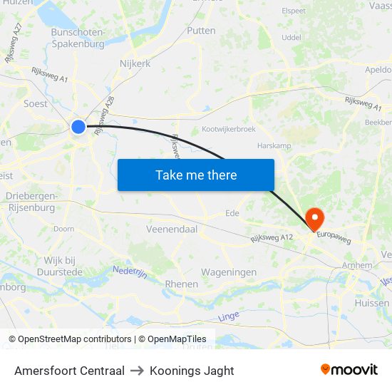 Amersfoort Centraal to Koonings Jaght map