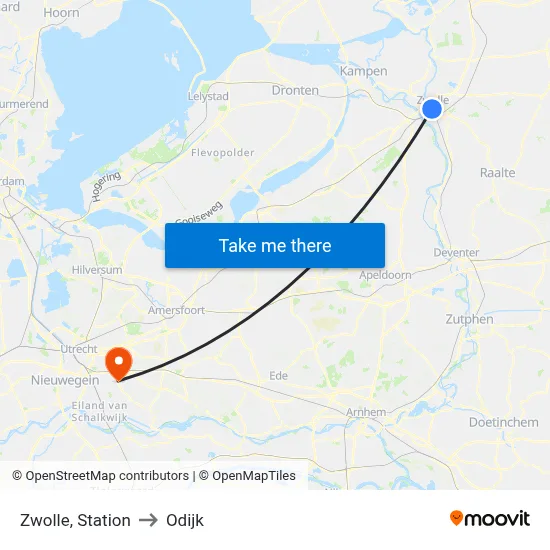 Zwolle, Station to Odijk map