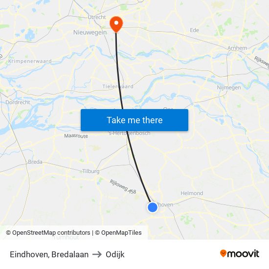 Eindhoven, Bredalaan to Odijk map