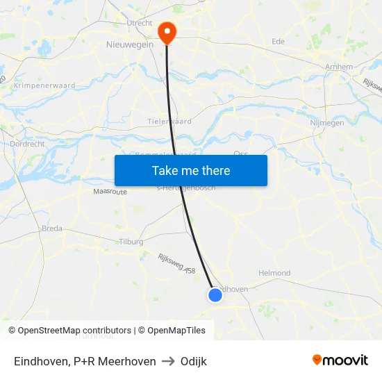 Eindhoven, P+R Meerhoven to Odijk map
