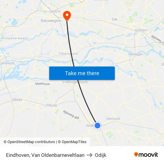 Eindhoven, Van Oldenbarneveltlaan to Odijk map